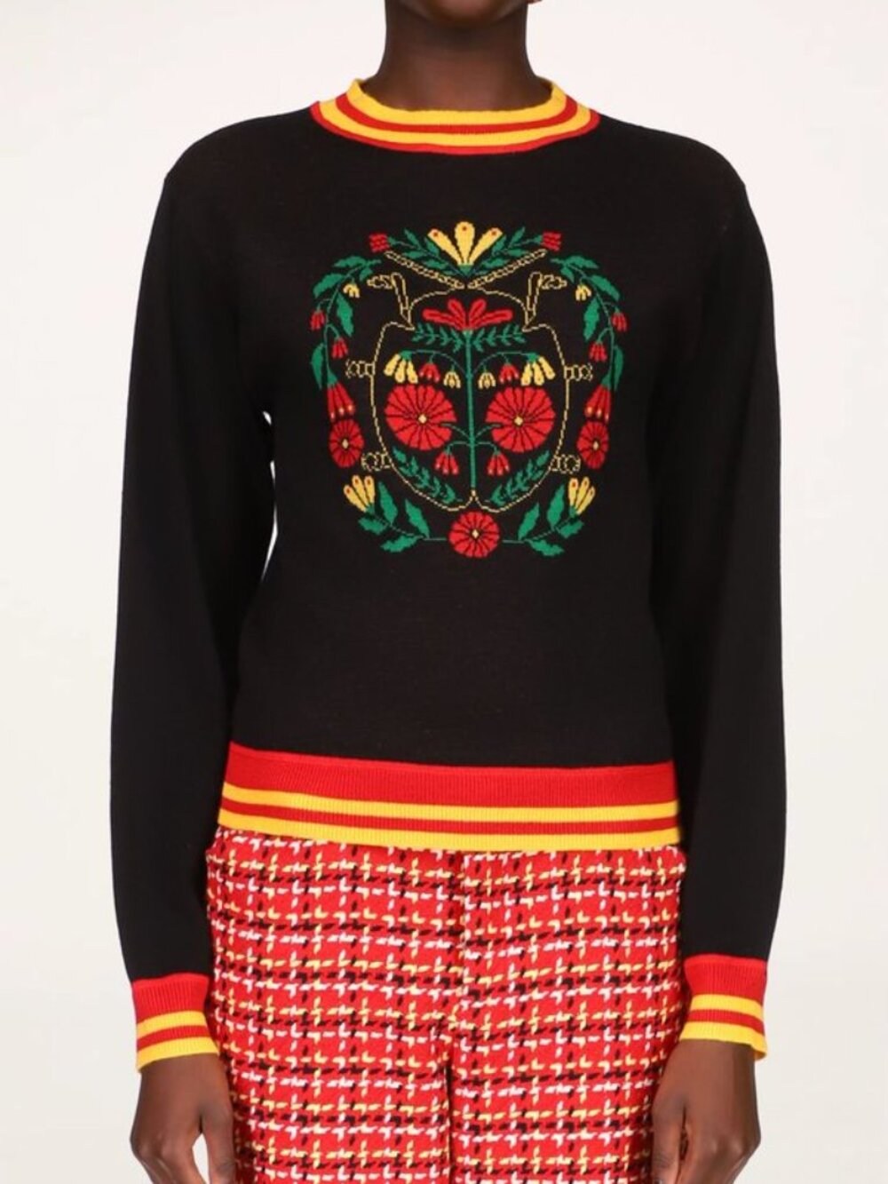 Anna Sui Beetle Sweater Cottagecore Wool blend Crew Scandi Girl Black Red M/L